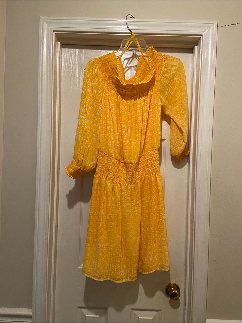 Michael Kors Bright Yellow Floral Smocked Midi Dress